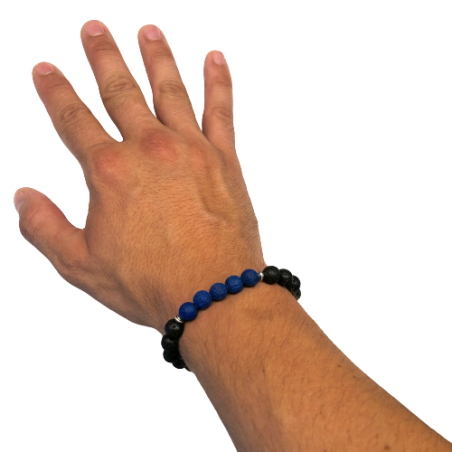 Bracelet pierres de lave "Thin Blue Line"