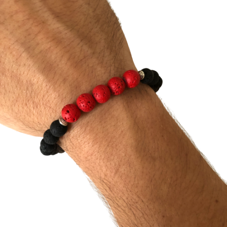 Bracelet pierres de lave "Thin Red Line"