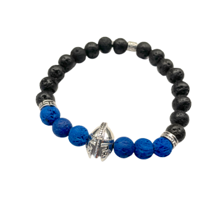 Bracelet pierres de lave SPARTAN "Thin Blue Line"