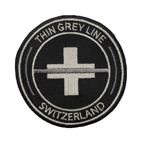 Badge rond cordura "Thin Grey Line Switzerland"